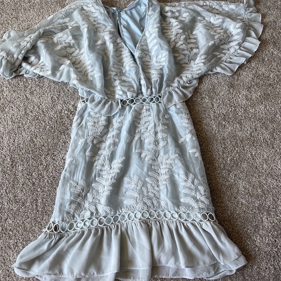 Selfie Leslie M Caspar leafy baby blue meborirdered dress - Picture 14 of 14